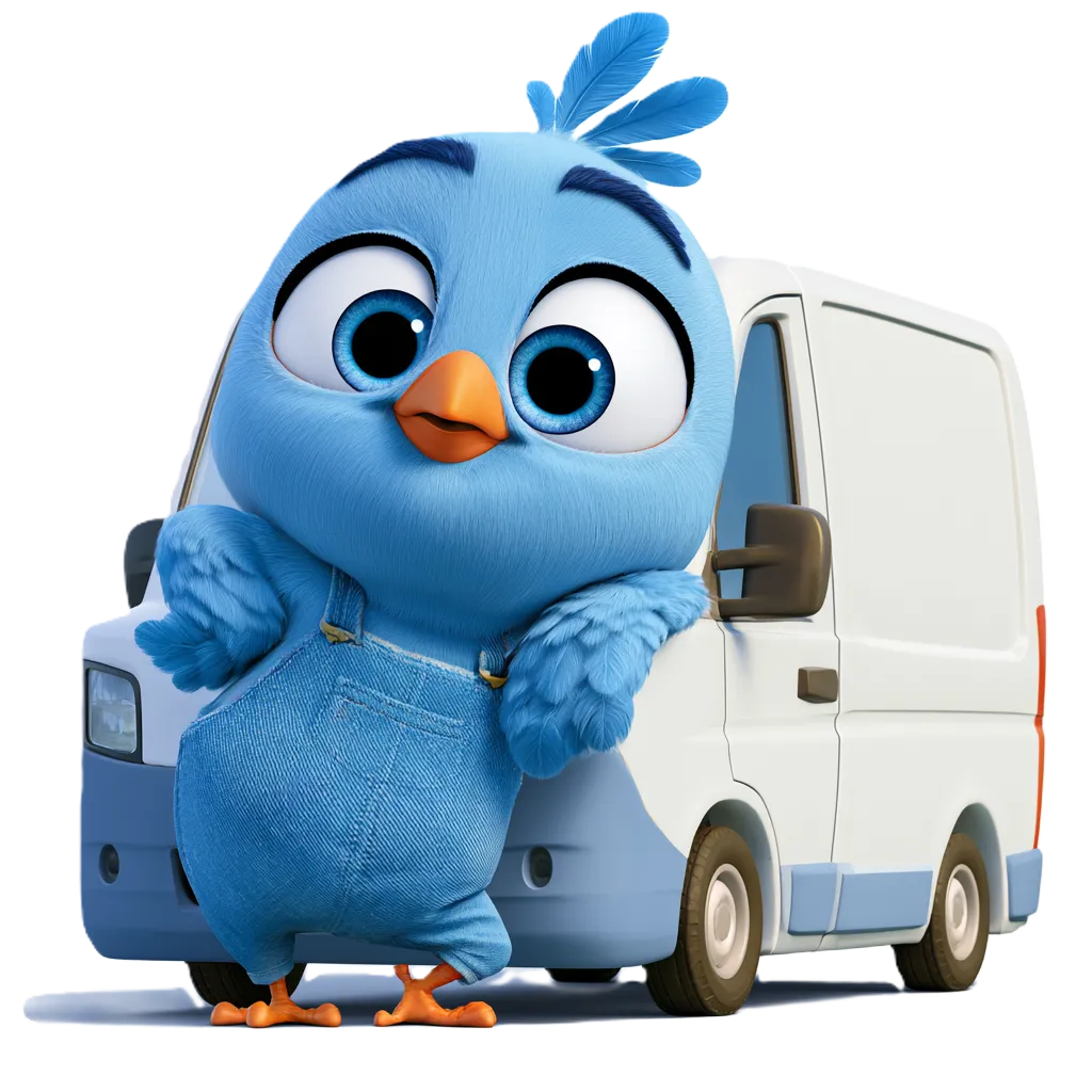 Byrdie driving the Byrd Appliance service van
