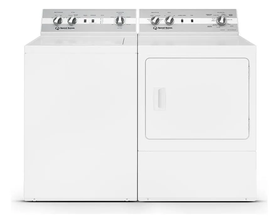 Speed Queen TC5 top load washer and DC5 dryer pair in white